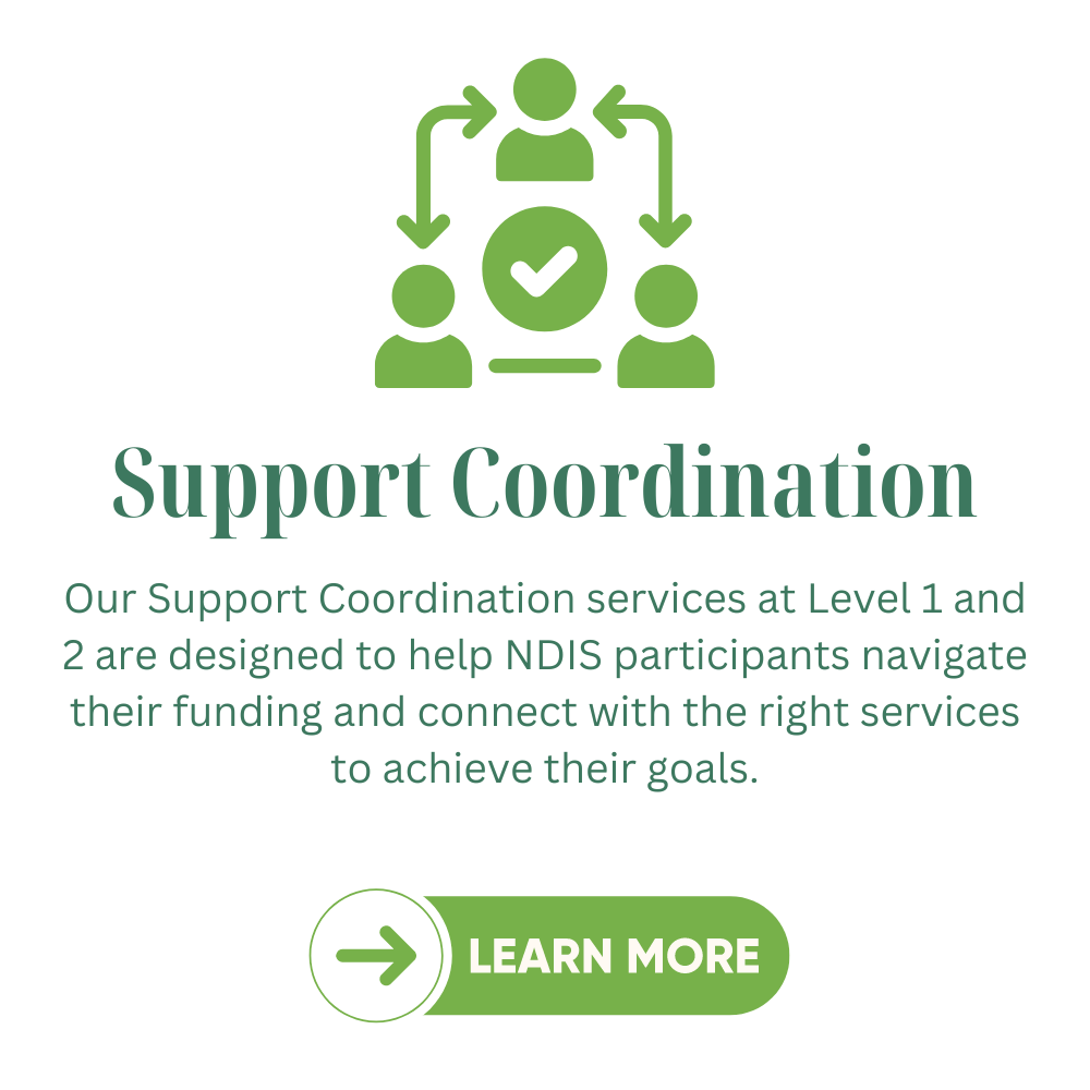 A registered Provider providing NDIS Support Coordination Level 1 and 2 within Sydney.